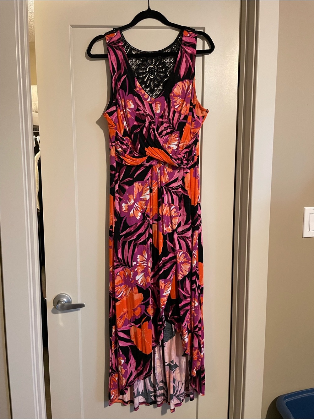 Ricki's Black Midi Dress with Pink & Orange Floral Print